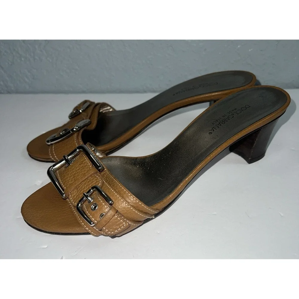 Dolce Gabbana Women Leather Walnut Monk Sandals Mules Size 39 - Picture 3 of 9